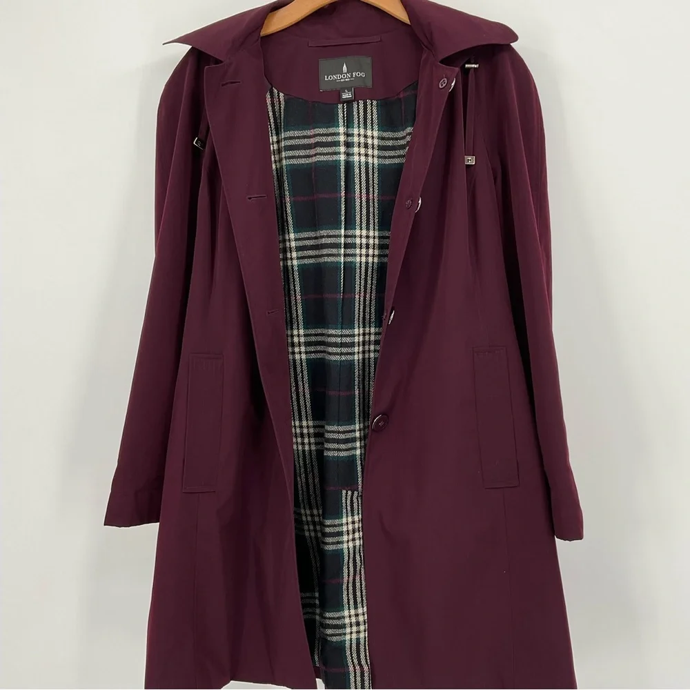 London Fog Womens Hooded Topper Jacket Size Large Burgundy - Picture 8 of 10